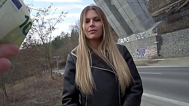 Curvy blonde Czech slut bounces on big cock for money