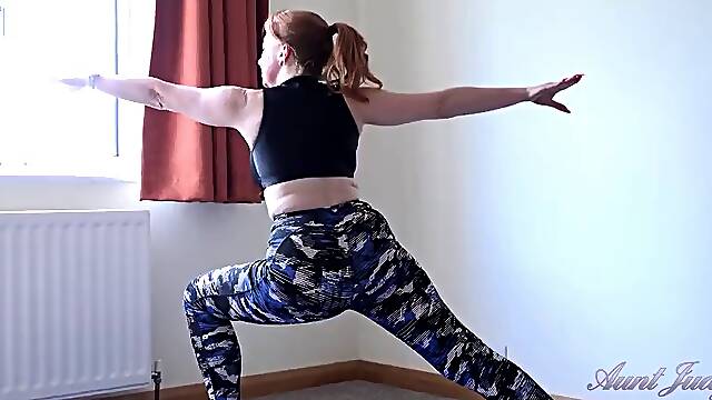 Auntjudys - Busty Mature Bombshell Mrs. Red - Hot Yoga Workout