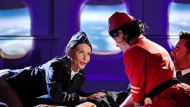 Aroused chicks share the captain's tasty dick in charming FFM