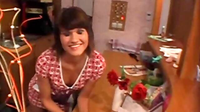 Witness a daring brunettes passionate haircut with intense ecstasy