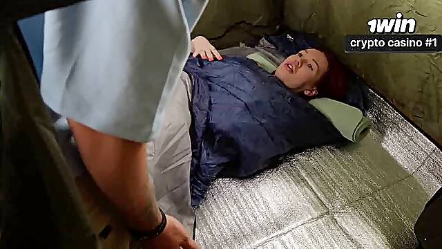 In the forest, mom and friend share tent, he gives her a warm handjob, leading to a facial. XXX!