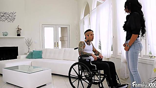 Hot babe wrecked by disabled guy