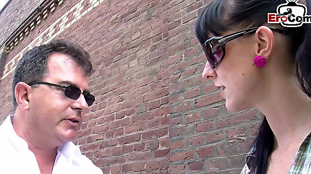 German milf slut persuaded to have sex on the street