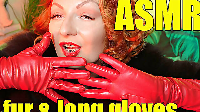 Fur fetish and long leather gloves pin up MILF