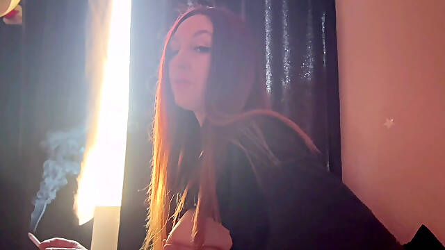 Italian Long Hair Big Tits MILF Artemisia Love Smoking a Cigarette and Playing with Het Juicy Boobs