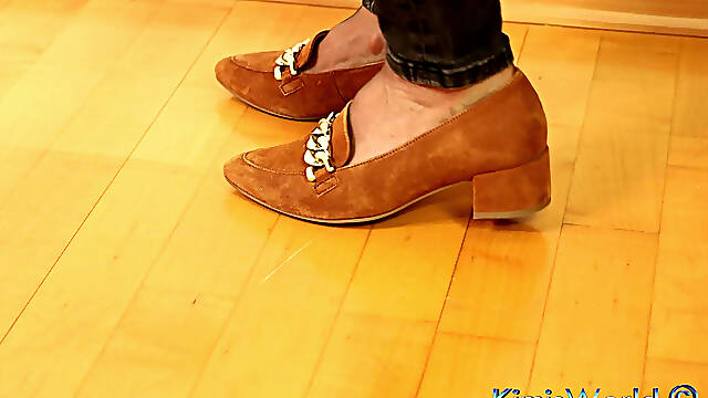 Asmr Nylon Footsteps - Shiny Flats Tapping on Wooden Floor