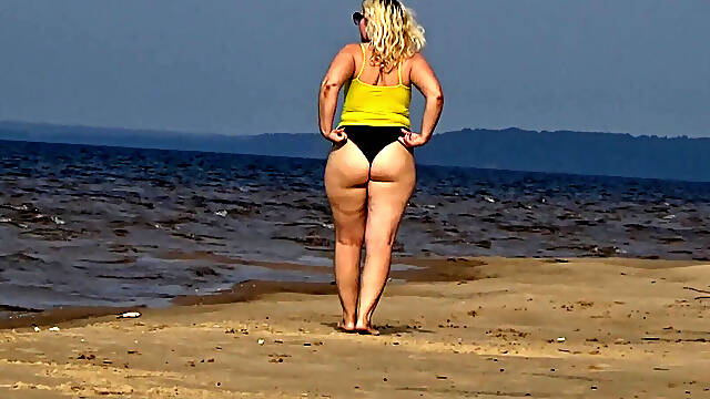 Big Ass in Mini Shorts - Walk on Beach.
