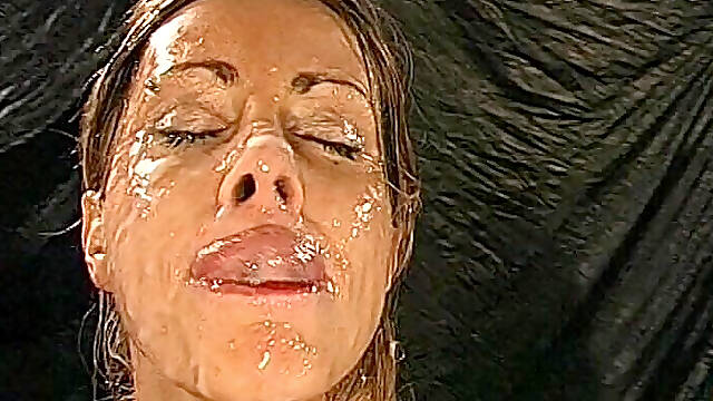 Bukkake Sluts Get Their Faces Drenched in Cum on Stage